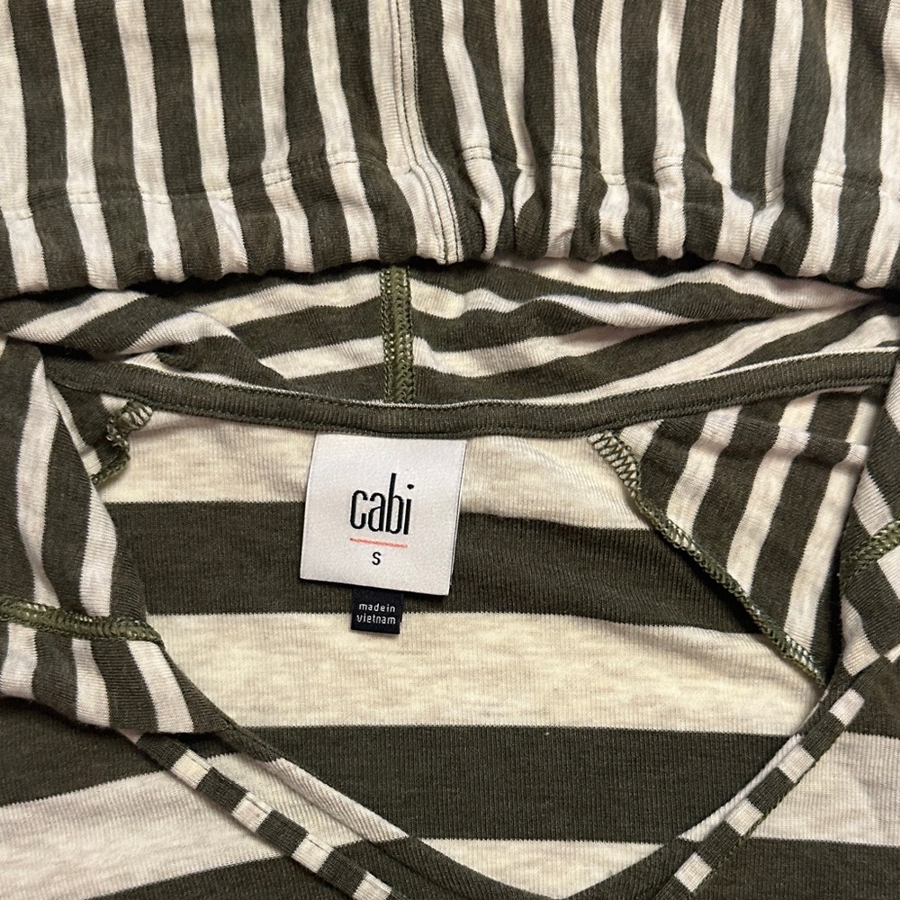 CAbi Playoff Hoodie Olive White Striped Oversized Lightweight Knit Top Size S - Picture 3 of 6